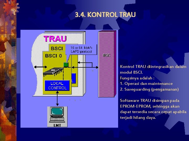 3. 4. KONTROL TRAU Kontrol TRAU diintegrasikan dalam modul BSCI. Fungsinya adalah : 1.