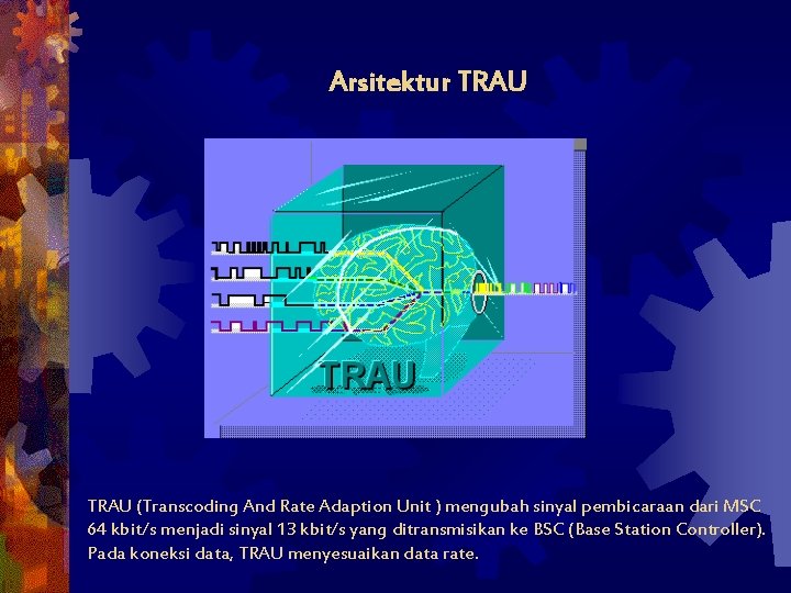 Arsitektur TRAU (Transcoding And Rate Adaption Unit ) mengubah sinyal pembicaraan dari MSC 64