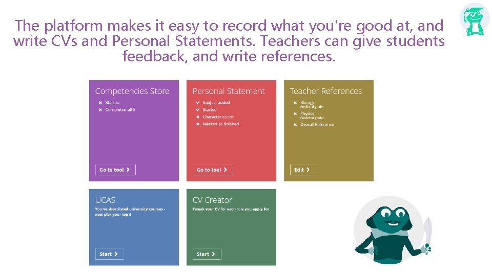 The platform makes it easy to record what you're good at, and write CVs