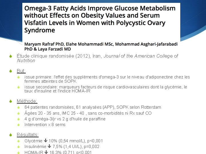 S Étude clinique randomisée (2012), Iran, Journal of the American College of Nutrition S