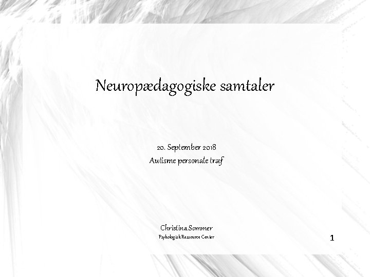 Neuropædagogiske samtaler 20. September 2018 Autisme personale træf Christina Sommer Psykologisk Ressource Center 1