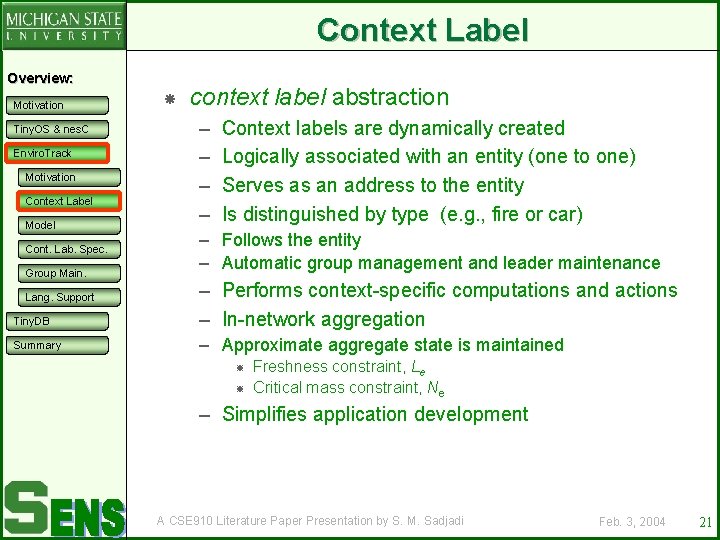 Context Label Overview: Motivation Tiny. OS & nes. C Enviro. Track Motivation Context Label