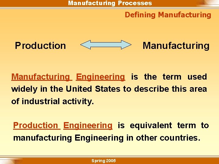 Manufacturing Processes Defining Manufacturing Production Manufacturing Engineering is the term used widely in the