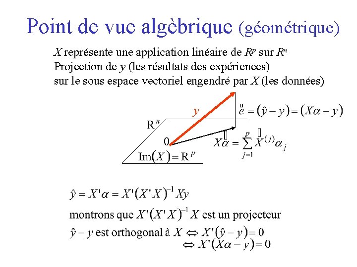 Point de vue algèbrique (géométrique) X représente une application linéaire de Rp sur Rn