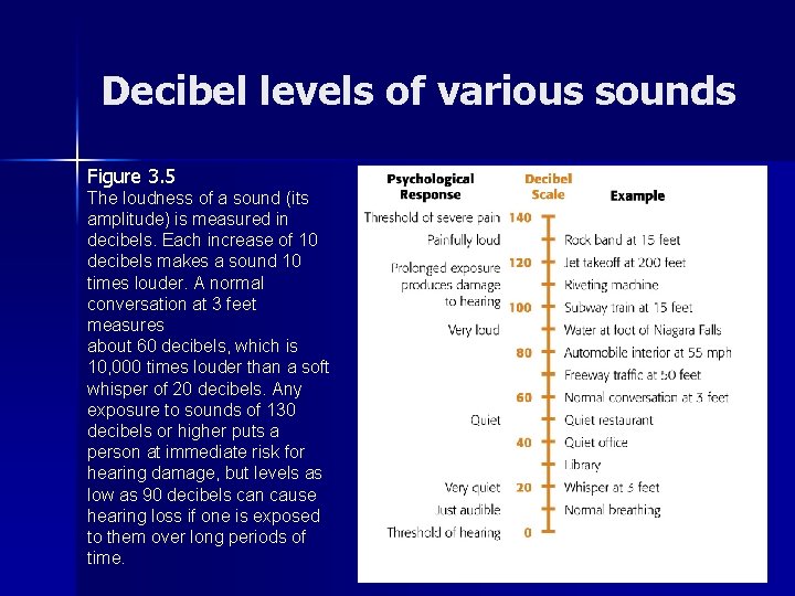 Decibel levels of various sounds Figure 3. 5 The loudness of a sound (its Decibel levels of various sounds Figure 3. 5 The loudness of a sound (its