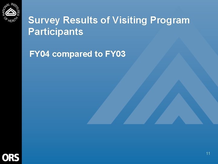 Survey Results of Visiting Program Participants FY 04 compared to FY 03 11 