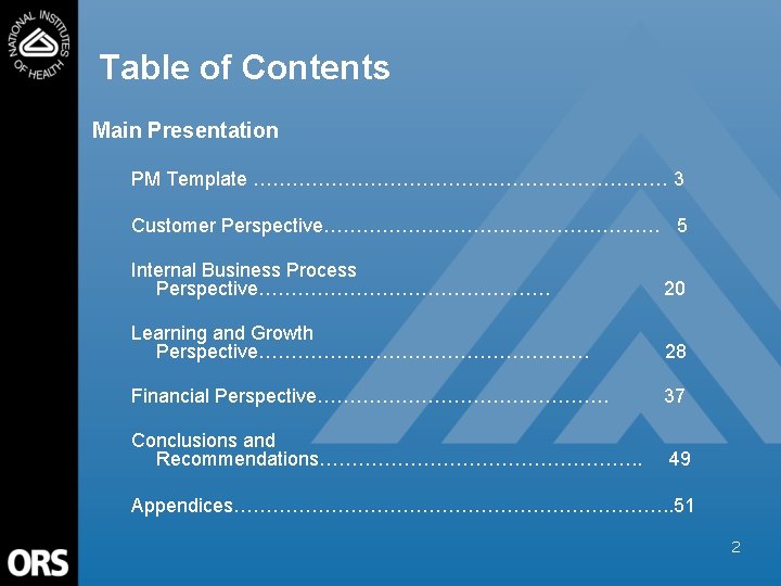 Table of Contents Main Presentation PM Template ……………… 3 Customer Perspective…………… 5 Internal Business