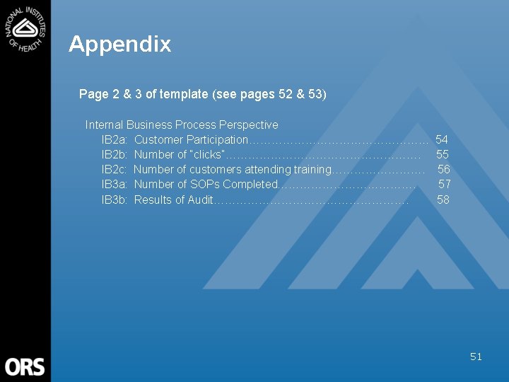 Appendix Page 2 & 3 of template (see pages 52 & 53) Internal Business
