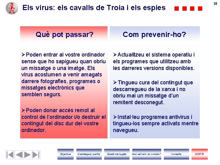 10 10 Els virus: els cavalls de Troia i els espies Què pot passar?