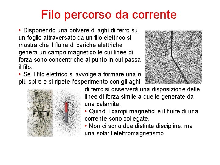 Filo percorso da corrente • Disponendo una polvere di aghi di ferro su un