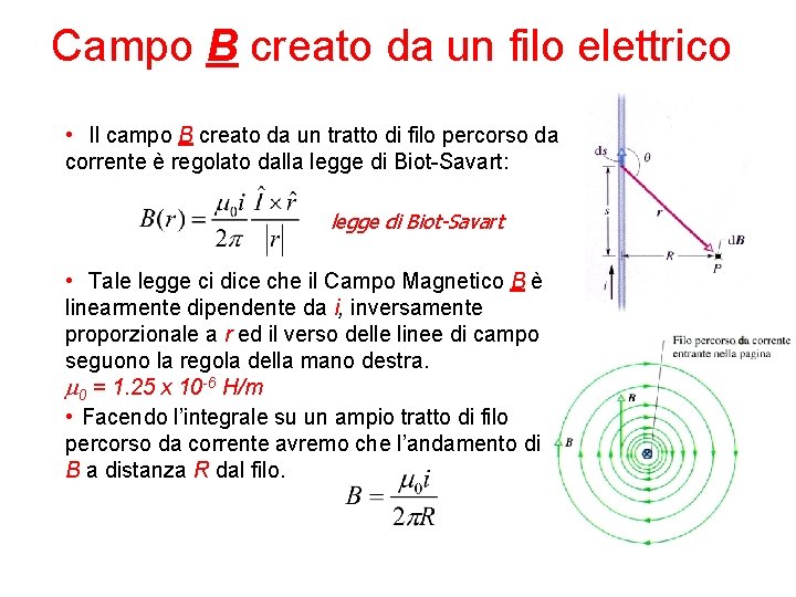 Campo B creato da un filo elettrico • Il campo B creato da un