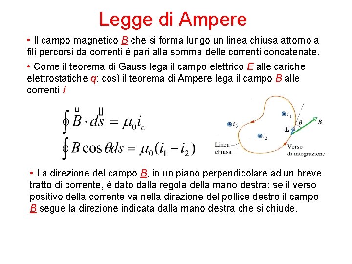 Legge di Ampere • Il campo magnetico B che si forma lungo un linea