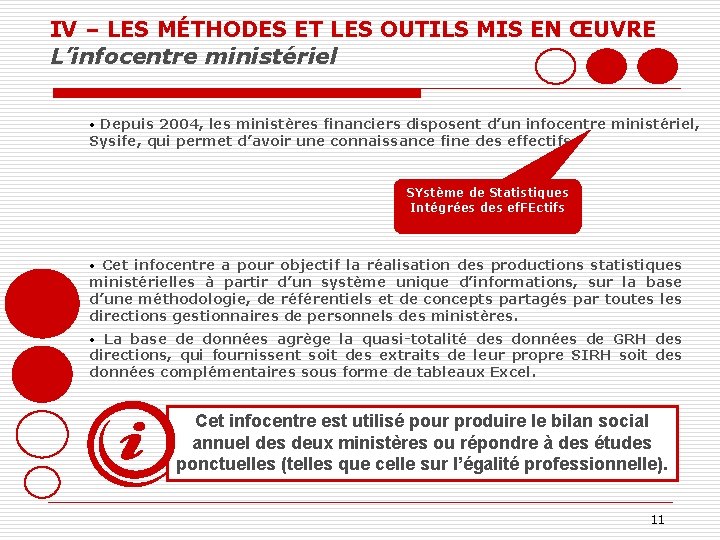 IV – LES MÉTHODES ET LES OUTILS MIS EN ŒUVRE L’infocentre ministériel • Depuis