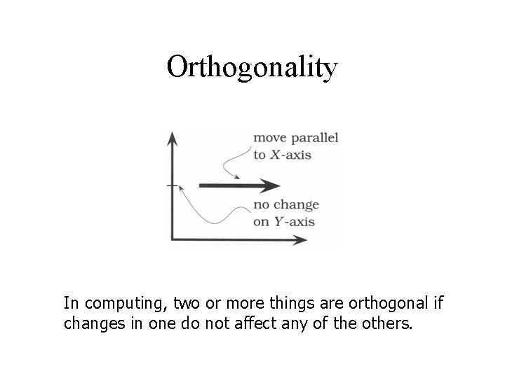 Orthogonality In computing, two or more things are orthogonal if changes in one do