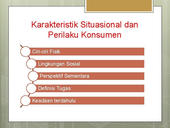 Karakteristik Situasional dan Perilaku Konsumen Ciri-ciri Fisik Lingkungan Sosial Perspektif Sementara Definisi Tugas Keadaan