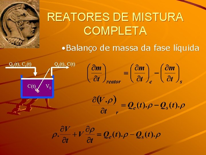 REATORES DE MISTURA COMPLETA • Balanço de massa da fase líquida Qe(t), Ce(t) C(t)