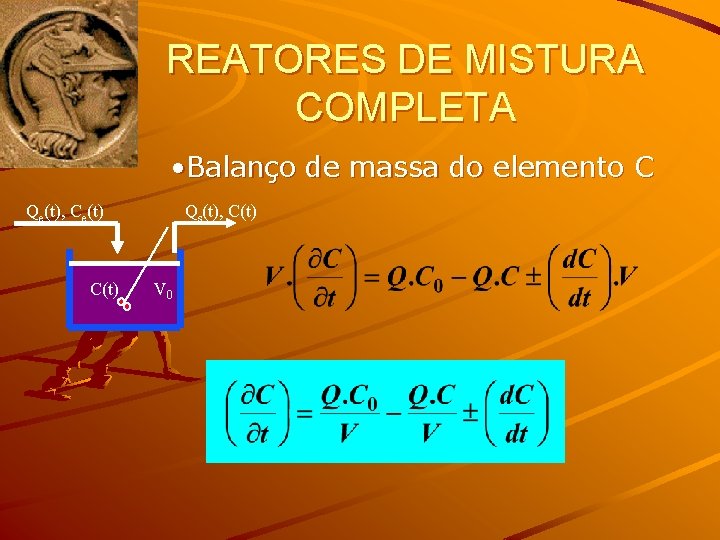 REATORES DE MISTURA COMPLETA • Balanço de massa do elemento C Qe(t), Ce(t) C(t)