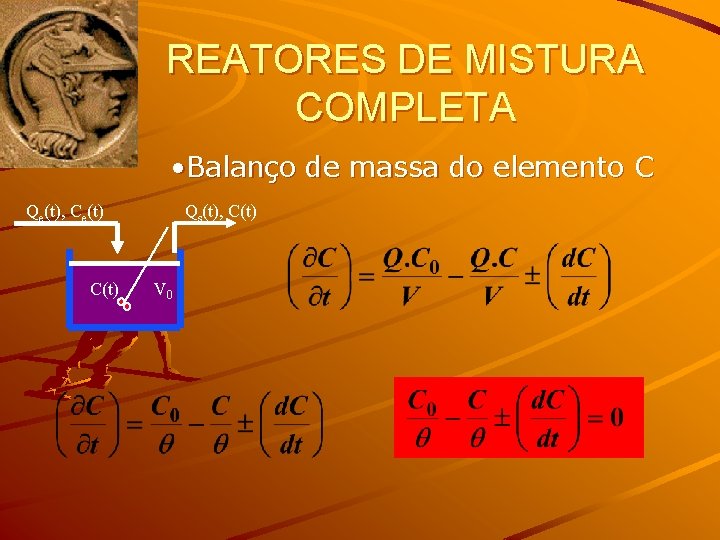 REATORES DE MISTURA COMPLETA • Balanço de massa do elemento C Qe(t), Ce(t) C(t)