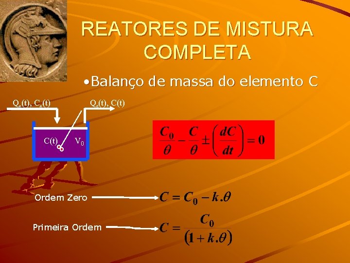 REATORES DE MISTURA COMPLETA • Balanço de massa do elemento C Qe(t), Ce(t) C(t)