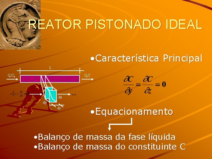 REATOR PISTONADO IDEAL • Característica Principal L Q, C 0 Q, C dz dy