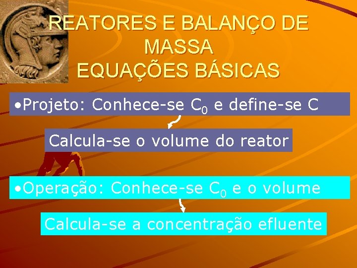 REATORES E BALANÇO DE MASSA EQUAÇÕES BÁSICAS • Projeto: Conhece-se C 0 e define-se