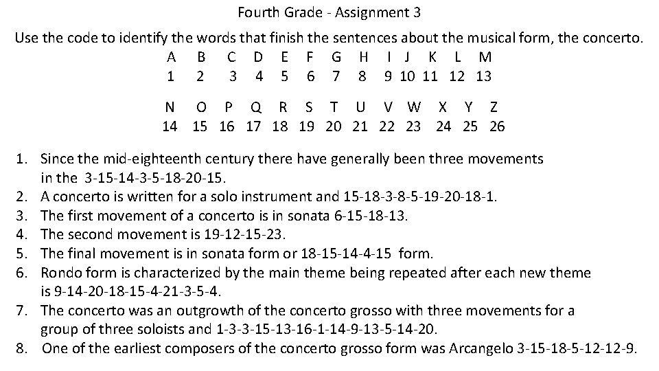 Fourth Grade - Assignment 3 Use the code to identify the words that finish