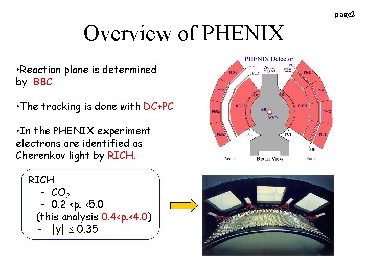 page 2 Overview of PHENIX • Reaction plane is determined by BBC • The