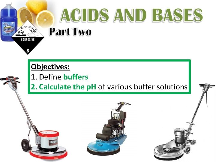 Objectives: 1. Define buffers 2. Calculate the p. H of various buffer solutions 