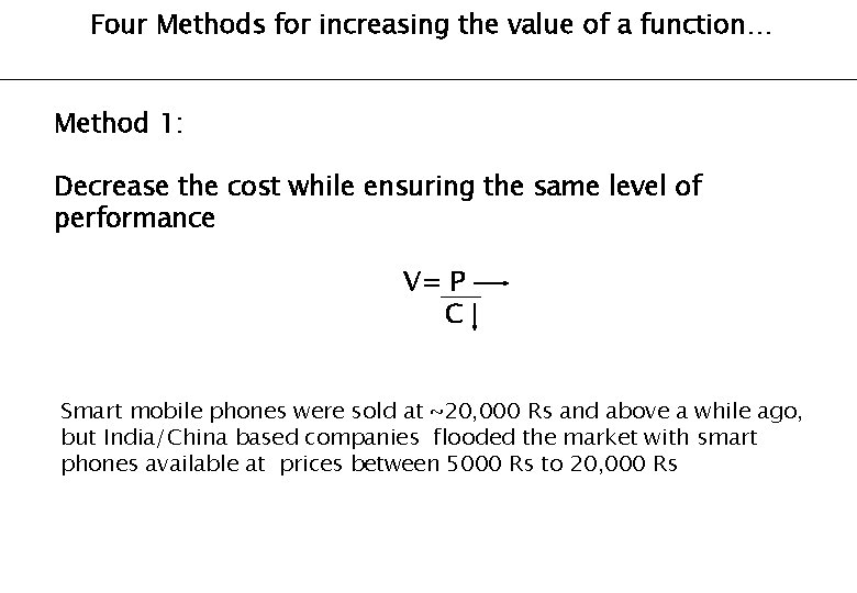 Four Methods for increasing the value of a function… Method 1: Decrease the cost