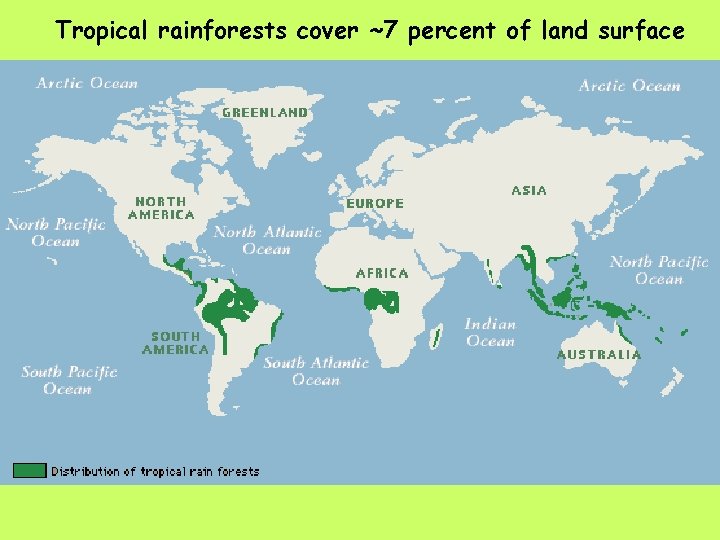 Tropical rainforests cover ~7 percent of land surface 