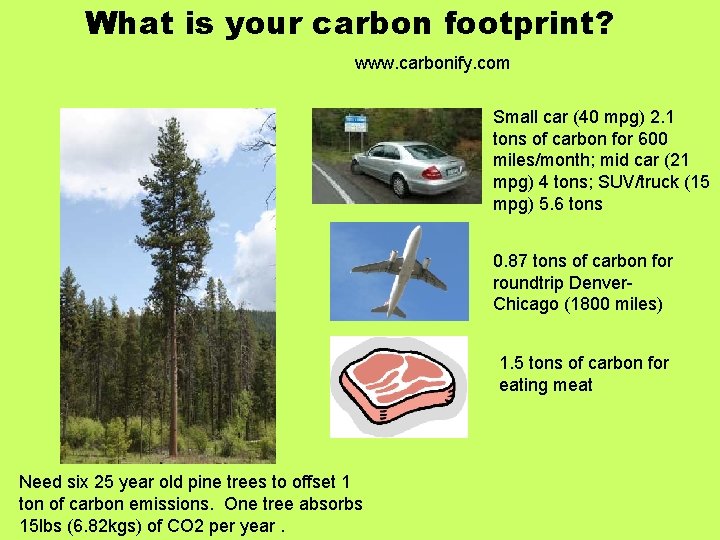 What is your carbon footprint? www. carbonify. com Small car (40 mpg) 2. 1