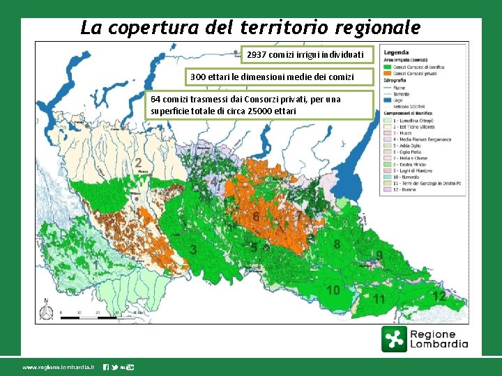 La copertura del territorio regionale 2937 comizi irrigui individuati 300 ettari le dimensioni medie