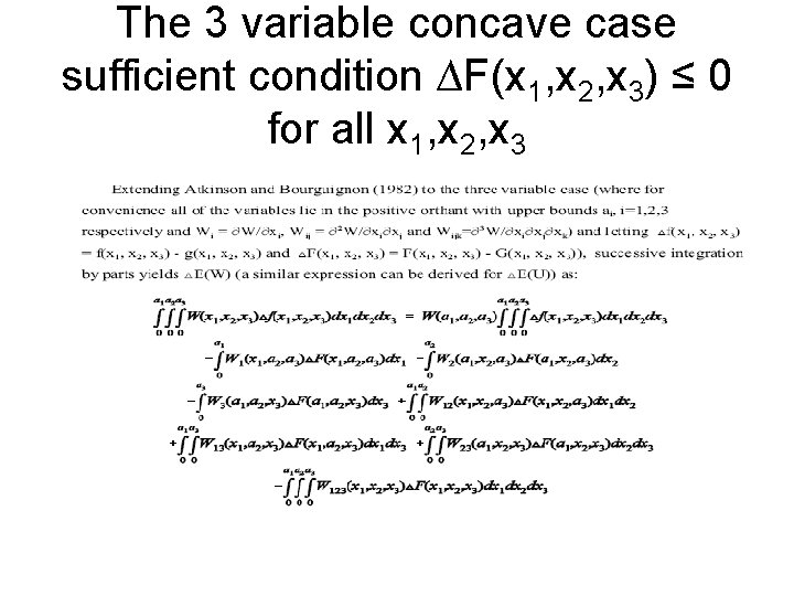 The 3 variable concave case sufficient condition ∆F(x 1, x 2, x 3) ≤