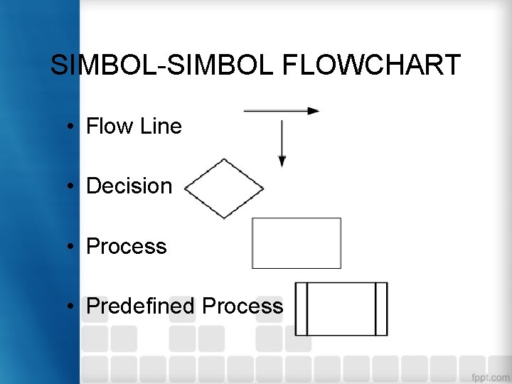 SIMBOL-SIMBOL FLOWCHART • Flow Line • Decision • Process • Predefined Process 