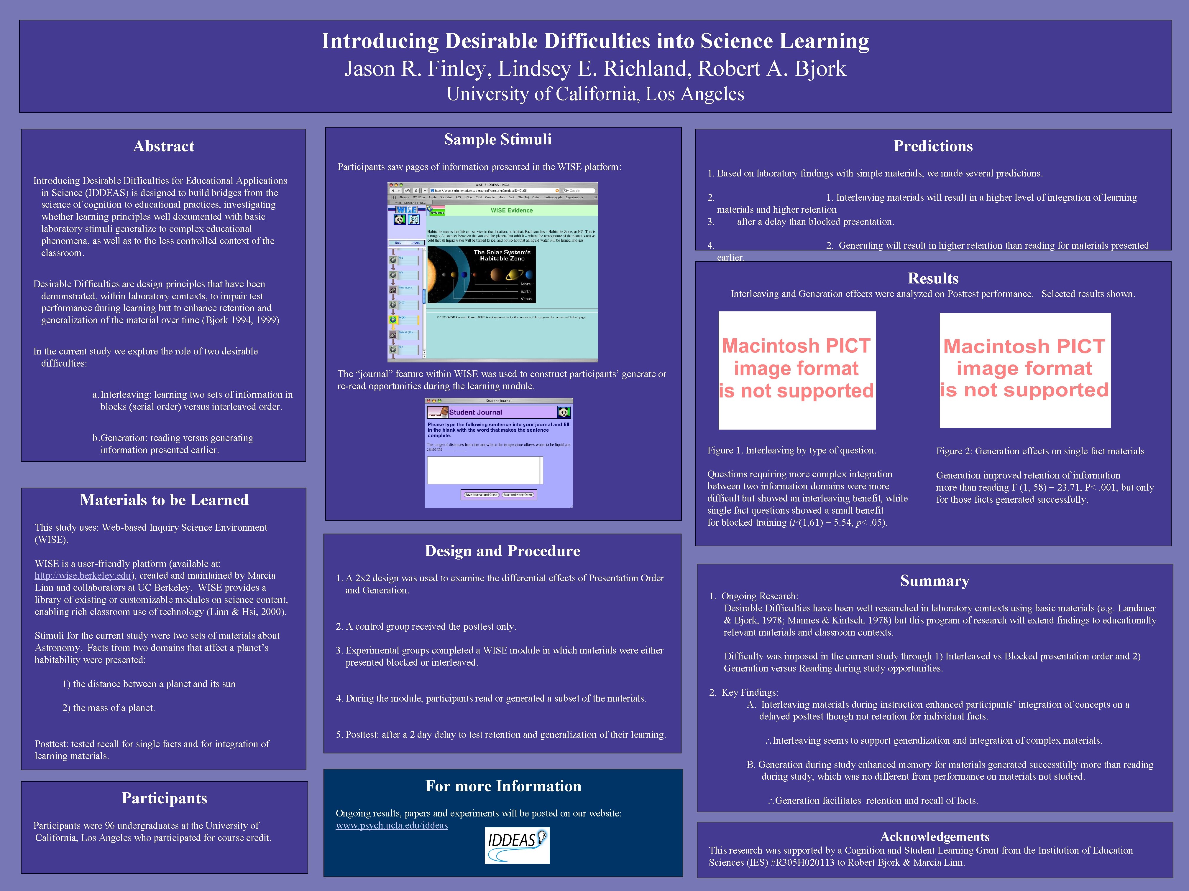 Introducing Desirable Difficulties into Science Learning Jason R. Finley, Lindsey E. Richland, Robert A.