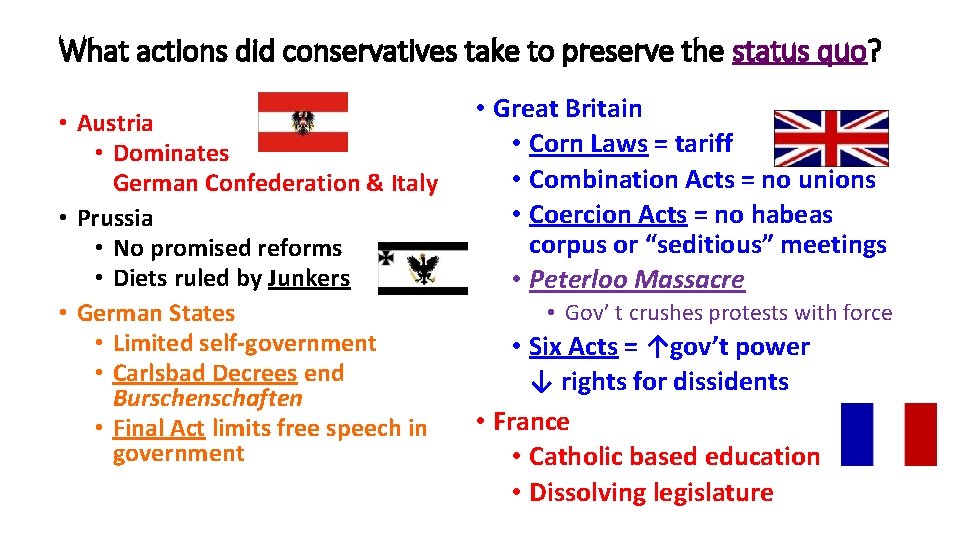 What actions did conservatives take to preserve the status quo? • Austria • Dominates