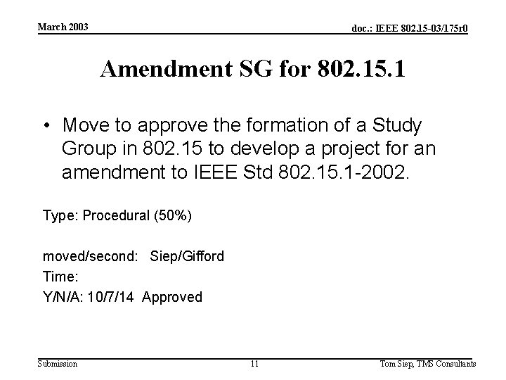 March 2003 doc. : IEEE 802. 15 -03/175 r 0 Amendment SG for 802.