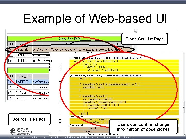 Example of Web-based UI Clone Set List Page Source File Page Users can confirm