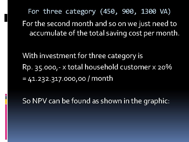 For three category (450, 900, 1300 VA) For the second month and so on