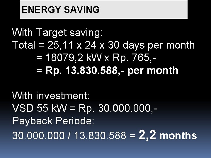 ENERGY SAVING With Target saving: Total = 25, 11 x 24 x 30 days