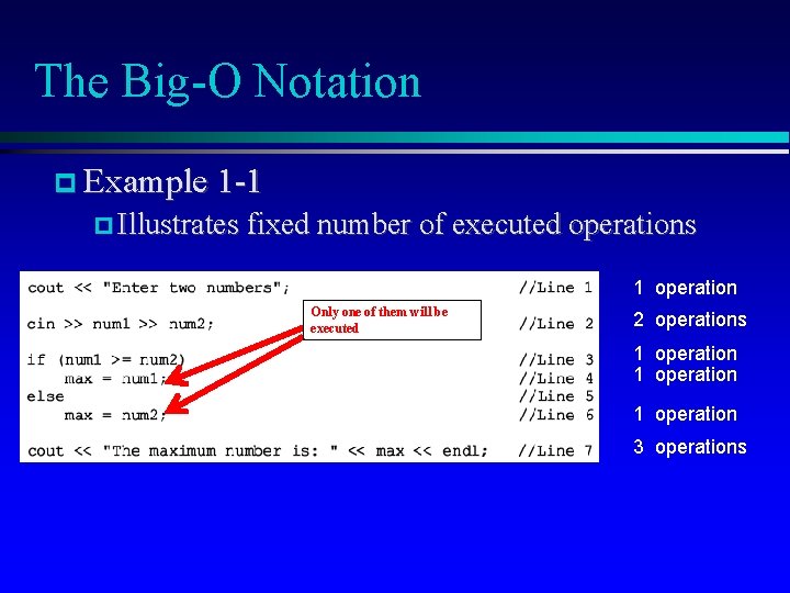 The Big-O Notation Example 1 -1 Illustrates fixed number of executed operations 1 operation
