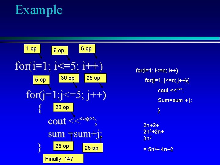 Example 1 op 6 op 5 op for(i=1; i<=5; i++) 5 op 30 op