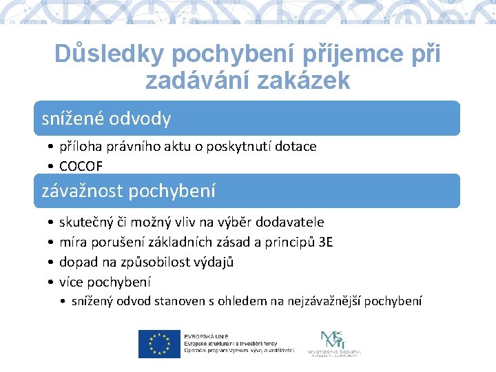 Důsledky pochybení příjemce při zadávání zakázek snížené odvody • příloha právního aktu o poskytnutí