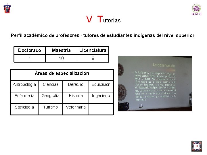 V Tutorías Perfil académico de profesores - tutores de estudiantes indígenas del nivel superior