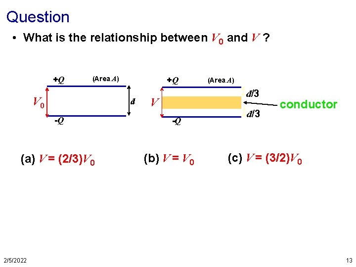 Question • What is the relationship between V 0 and V ? +Q (Area