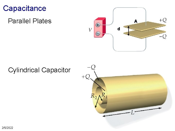 Capacitance Parallel Plates A d Cylindrical Capacitor 2/5/2022 4 