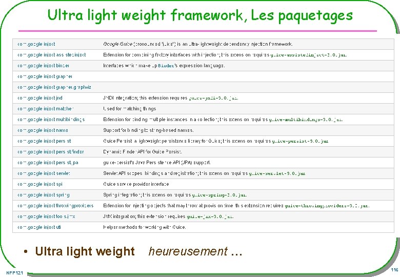 Ultra light weight framework, Les paquetages • Ultra light weight NFP 121 heureusement …