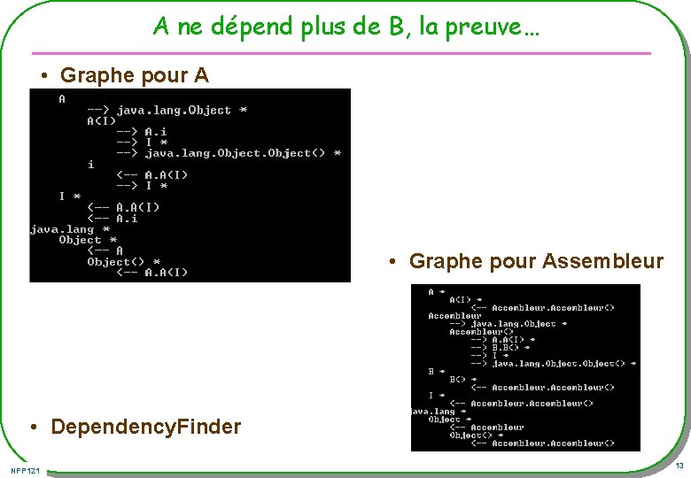 A ne dépend plus de B, la preuve… • Graphe pour Assembleur • Dependency.