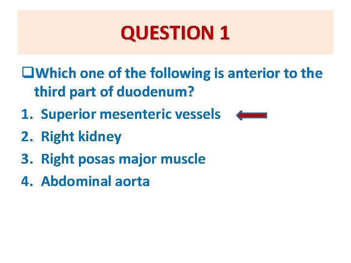 QUESTION 1 q. Which one of the following is anterior to the third part