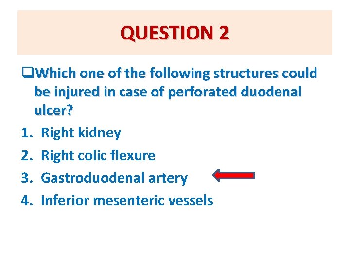 QUESTION 2 q. Which one of the following structures could be injured in case